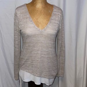 White House Black Market Beige and White Tunic Top